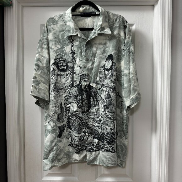 Vintage 90's Guan Yu Asian Samurai General Button-down Shirt Navigator grey XL